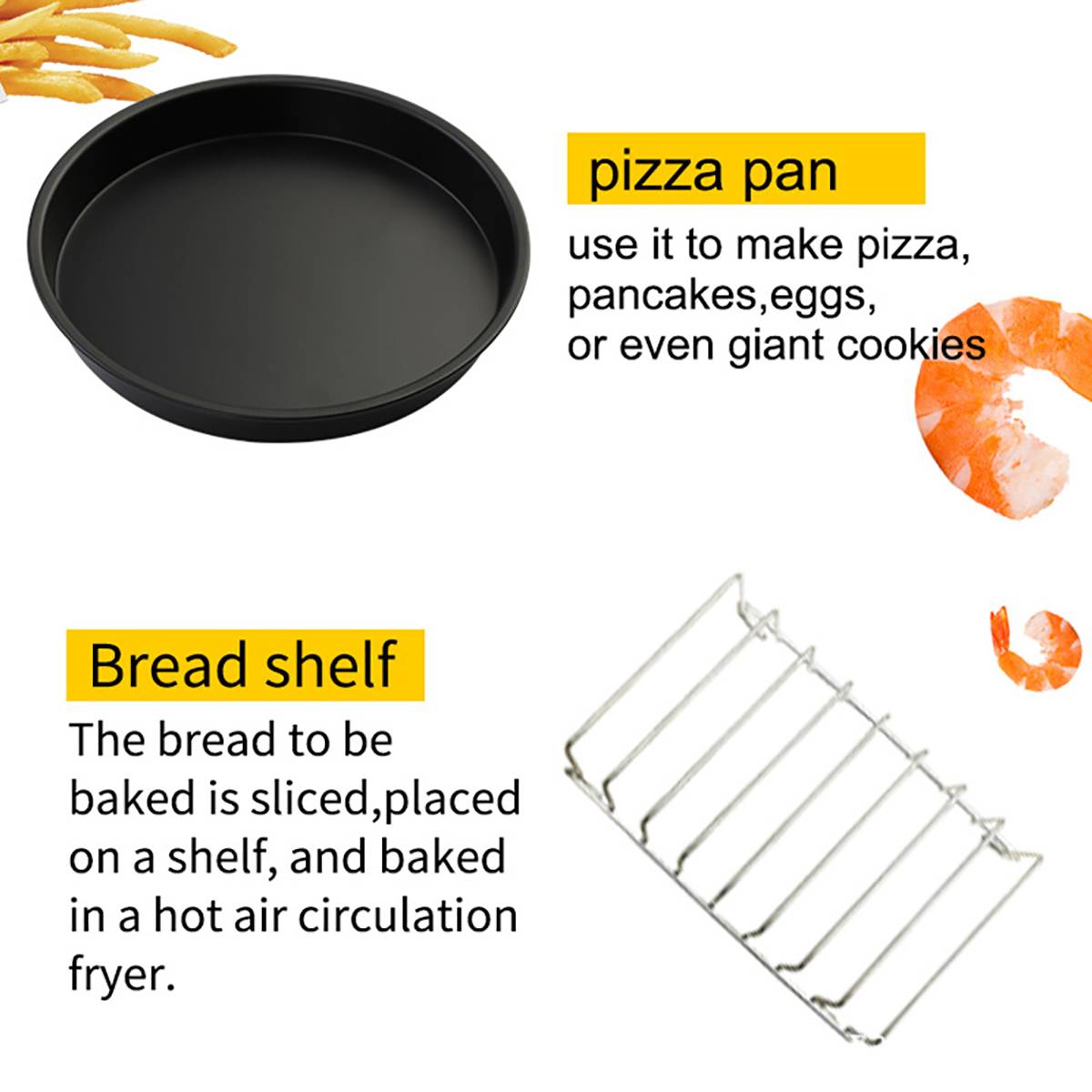Air Fryer Accessories Set Baking Basket Pizza Plate Grill Pot Kitchen Cooking Tool 8Inch 5.3-5.8QT Deep Fryer Parts