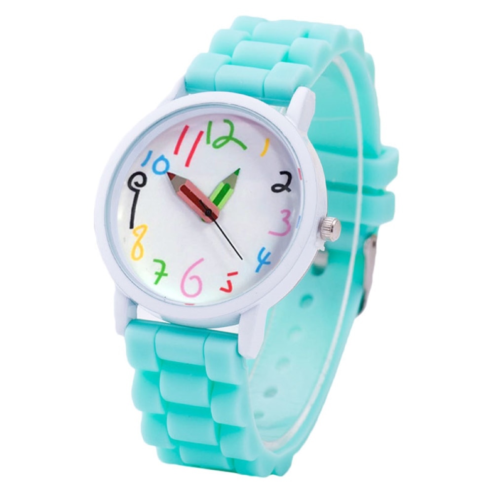 Kinderen Kids Arabische Cijfers Potlood Analoge Weergave Quartz Polshorloge Kids Kinderen Relogio Feminino Trendy Horloge: Mint Green