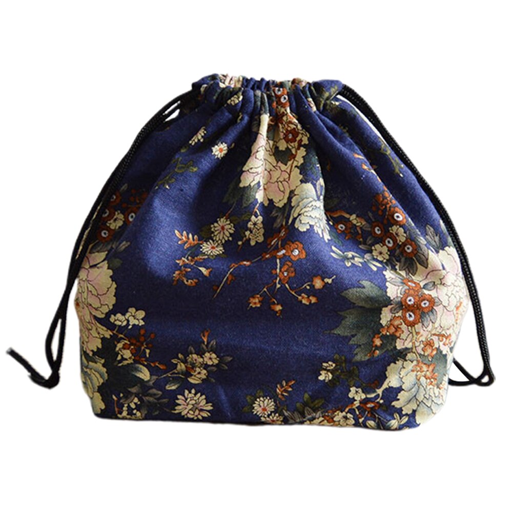 Estudantes de armazenamento estilo japonês piquenique escola portátil caixa algodão linho drawstring almoço bolsa impresso viagem bento: D