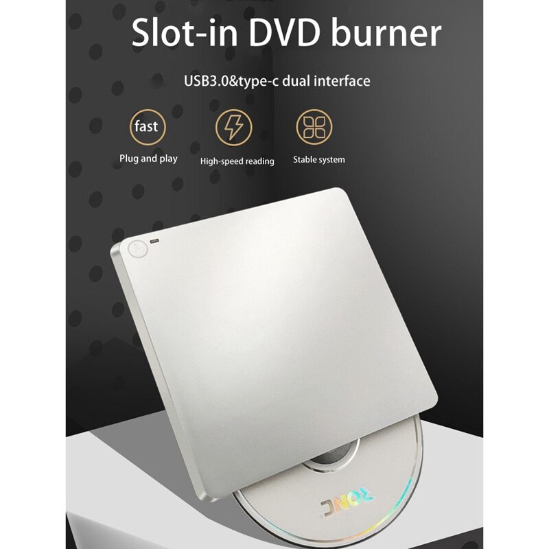 Usb Externe Cd/Dvd Drive Type C 3.1 Draagbare Ultra-Dunne Drive-Gratis Cd Films Spelers Voor laptop Pc Windows Mac