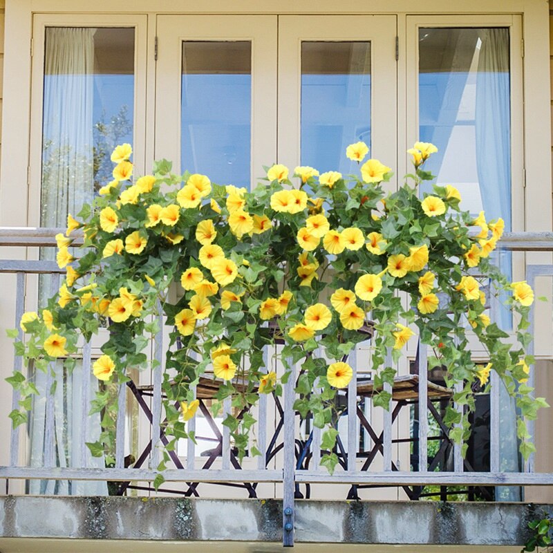Opknoping Planten Kunstmatige Morning Glory Guirlande Bloemen Bladeren Bruiloft Balkon