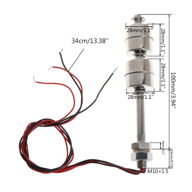 220V 10W 100mm Float Switch Auto Tank liquid Water Level Sensor Stainless Steel