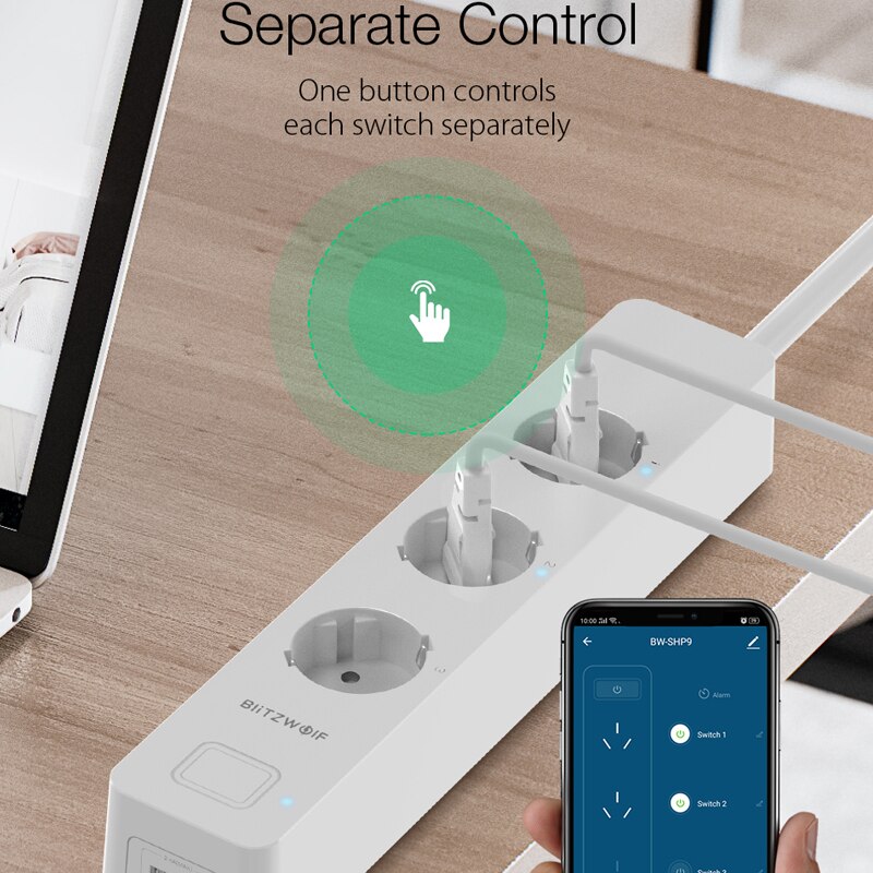 BlitzWolf BW-SHP9 3300W 15A 3 Socket Dual USB Slot 2.4GHz WiFi Smart Electrical Sockets Timer APP Remote Control Work with Alexa