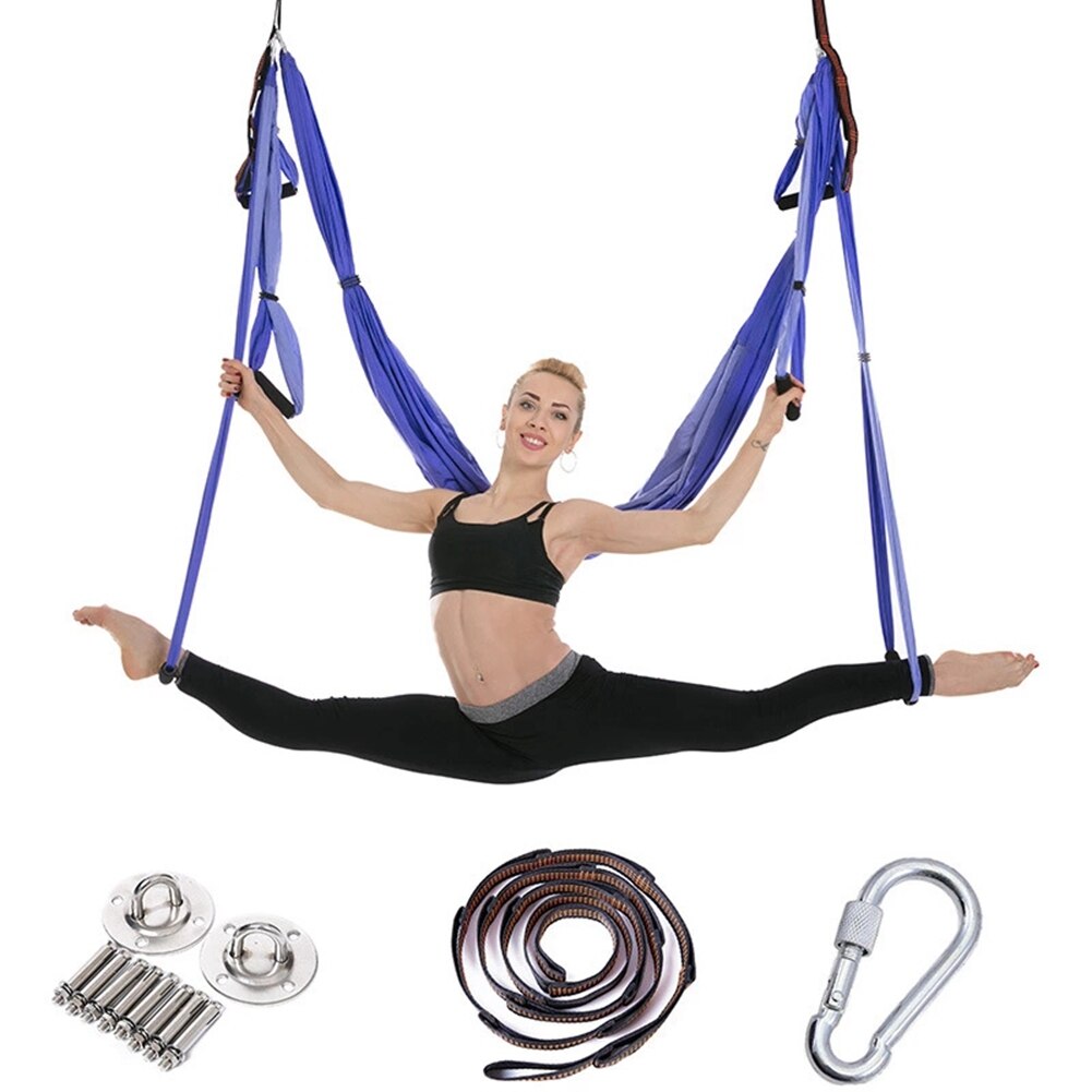 Full Set 2.5*1.5m Aerial Yoga Hammock Anti-Gravity Nylon Flying Swing Pilates Home GYM Hanging Belt Ceiling Plates