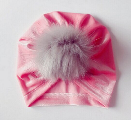 Neugeborenen Beanies Kleinkind Kinder Baby Junge Mädchen Turban Samt Beanie Hut Haar Ball Warm Caps: Rosa