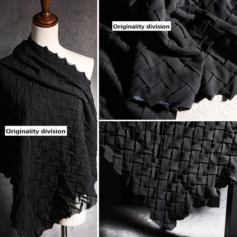 80*60 cm/stuk Zwart driedimensionale chiffon gevlochten plooien kleding stof