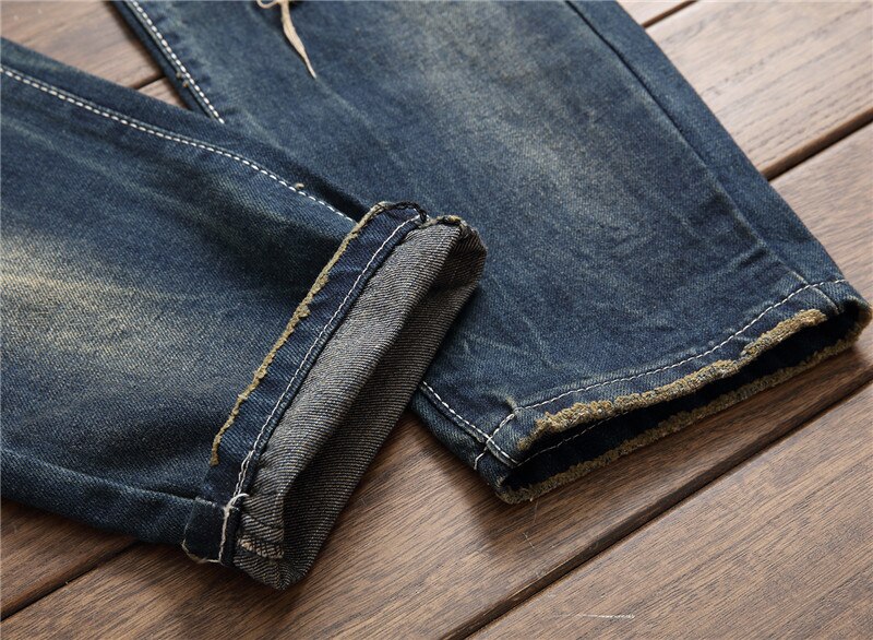 Mænd vintage revet tigerbroderi streetwear slim fit jeans bukser huller ødelagt afslappet bomuld joggers denim bukser