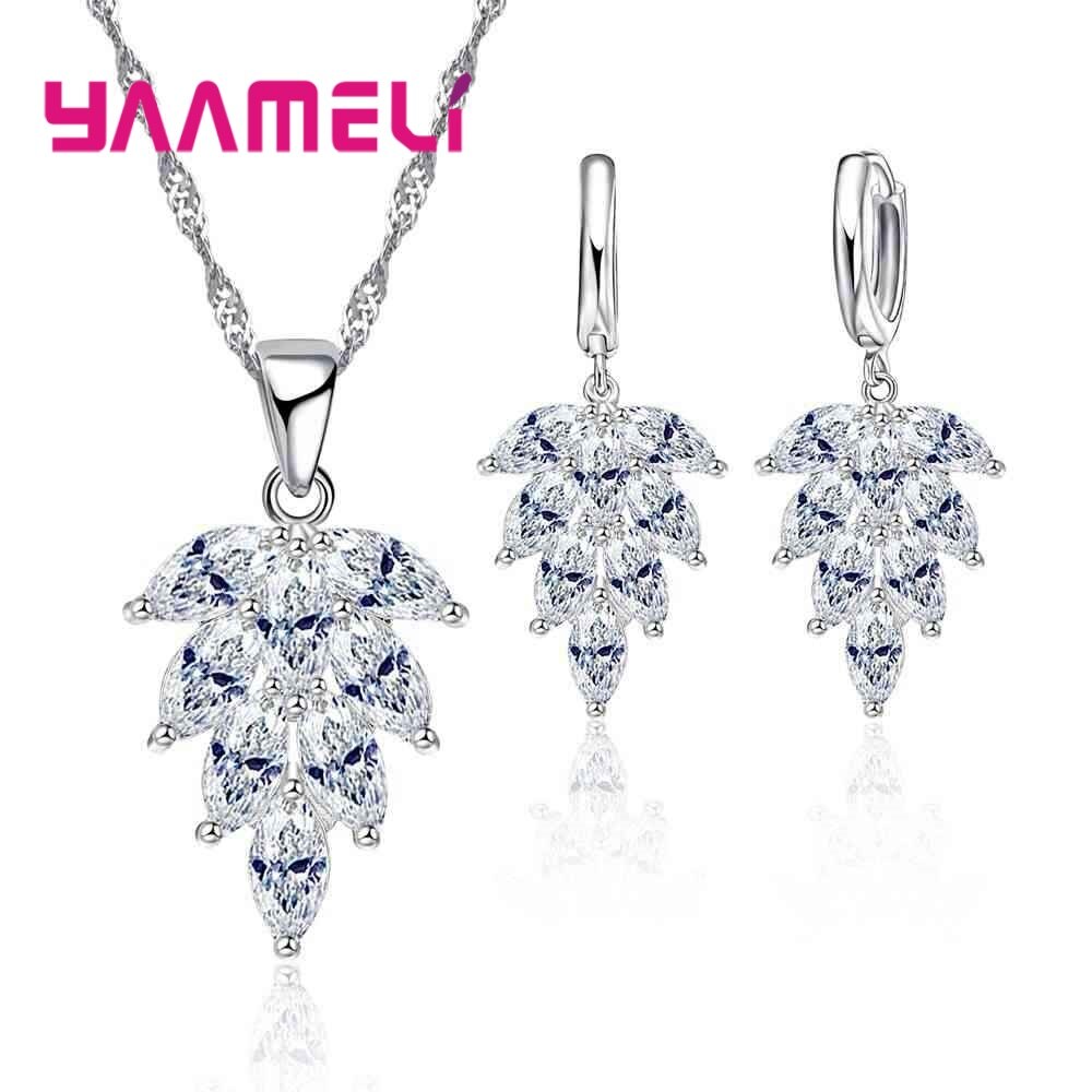 Brand Leaf Oorbellen Hanger Ketting Voor Vrouwen Mode 925 Sterling Zilveren Sieraden Set Met Zirkoon