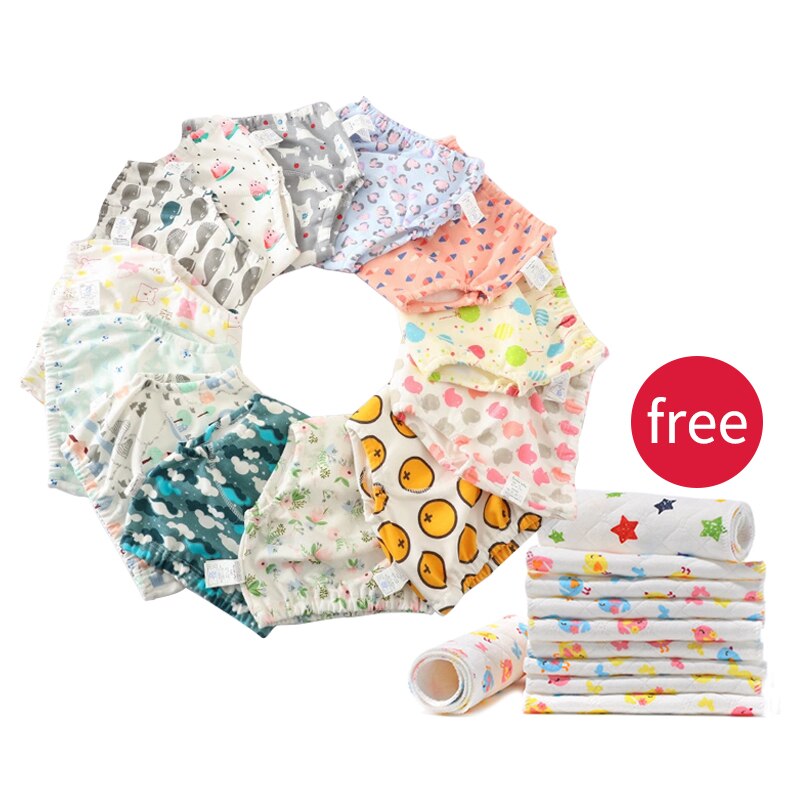 Limited edition 1 Reusable Baby Cotton Training Diapers with 1 Free Washable insert Suit Underwear Nappy Changing: random color girl / 80 0 to7.5kg
