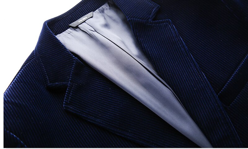 Winter Blauw Corduroy Heren Pak Jas Slim Fit Single Breasted Blazers Mannen Zakelijke Formele Casual Blazer Hombre