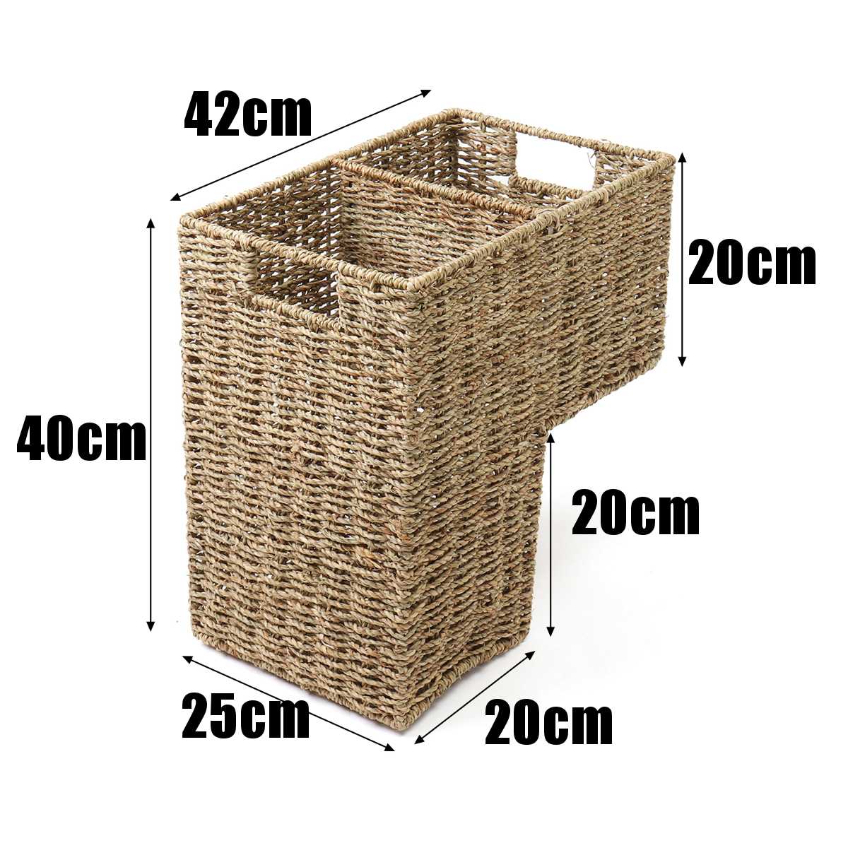 42*40cm Woven Wicker Stair Step Basket Organizer Stylish Cosmetic Box with Handle Container Storage Clothes Children Toys Home