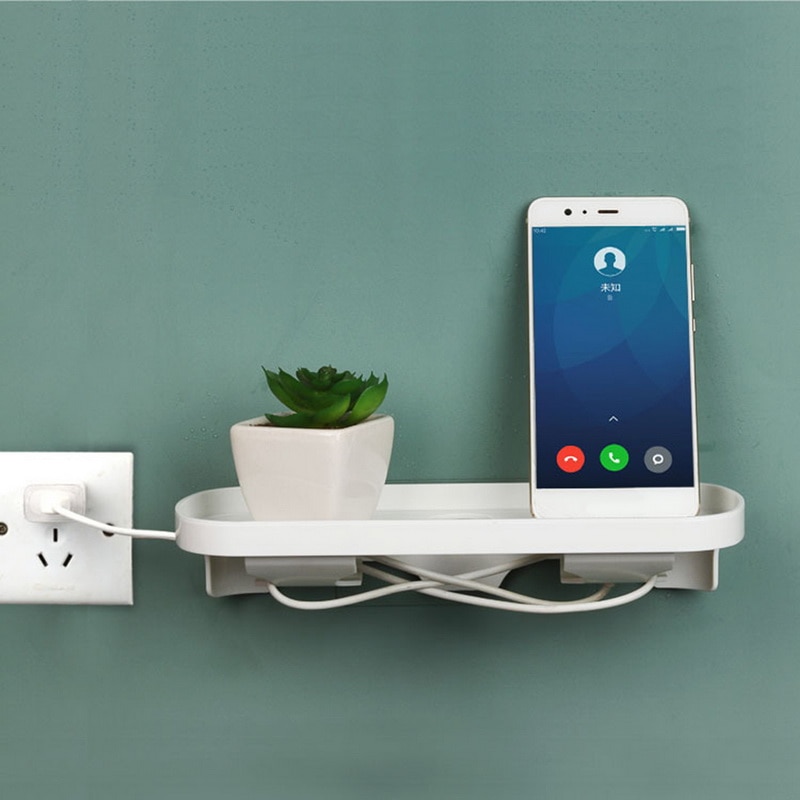 Socket Shelf Outlet Shelf Organizer Wall Mounted Shelf Plastic for Cell Phone Charge