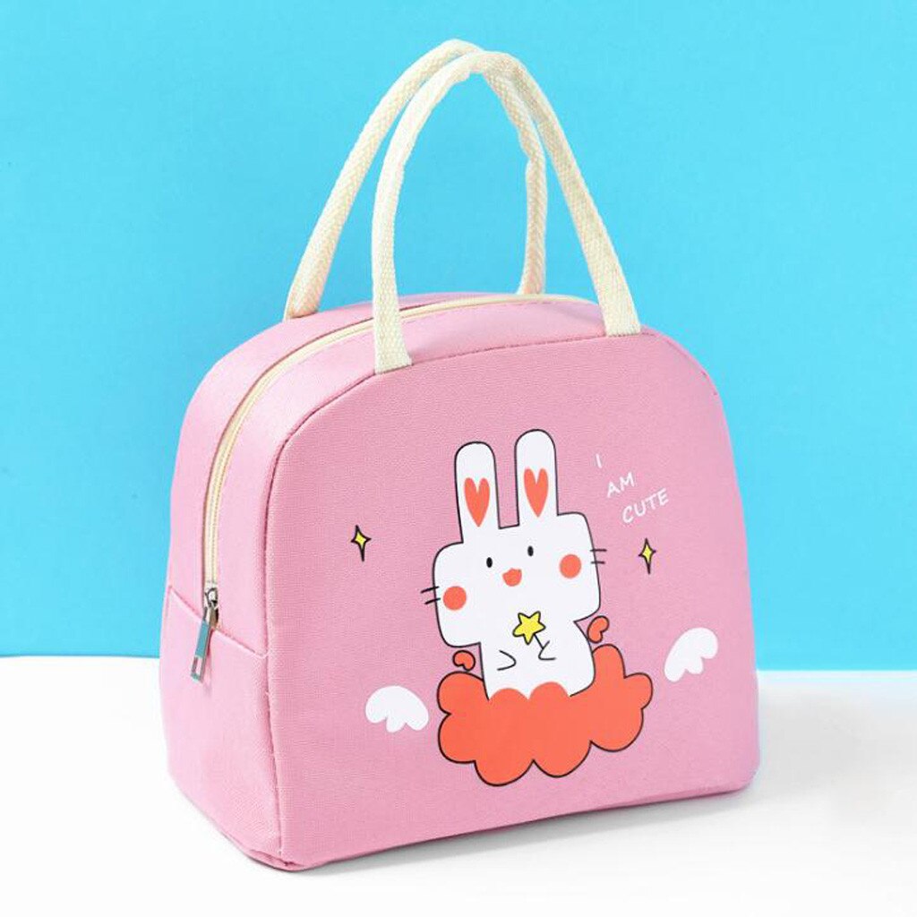 25# Cartoon Insulated Lunch Bag For Women Men Kids Cooler Tote Food Lunch Box Picnic Food Lunch Box Bag For Kid Girls Ladies: Pink 