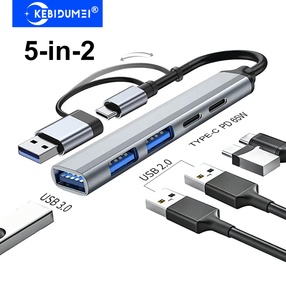 HUB USB C 5 en 2 tipo C a USB 3,0 HUB PD 65W adaptador divisor multi USB OTG para Lenovo Macbook Pro accesorios de computadora