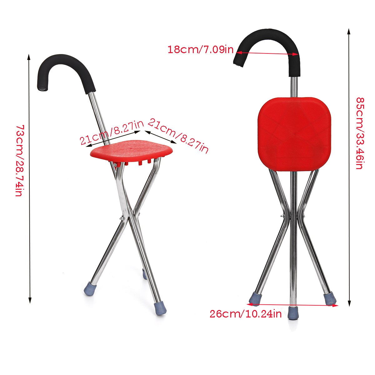 Folding Outdoor Travel Cane Seat Crutch Walking Stick Chairs Portable Tripod Stool Portable Elder Mobility Aids Tools Blue Red