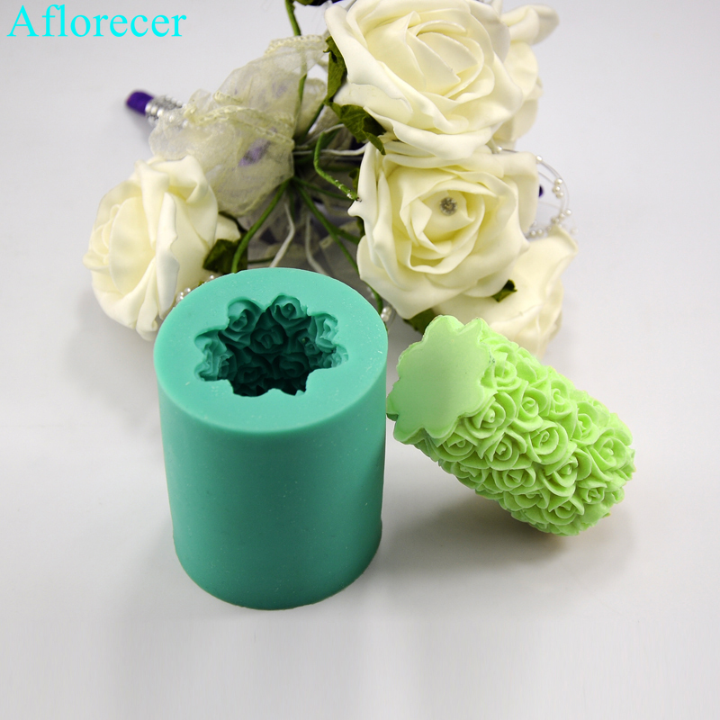 3d rosa blommor ljus silikon mögel diy gips gips mögel cylinder form silikon tvål ljus formar