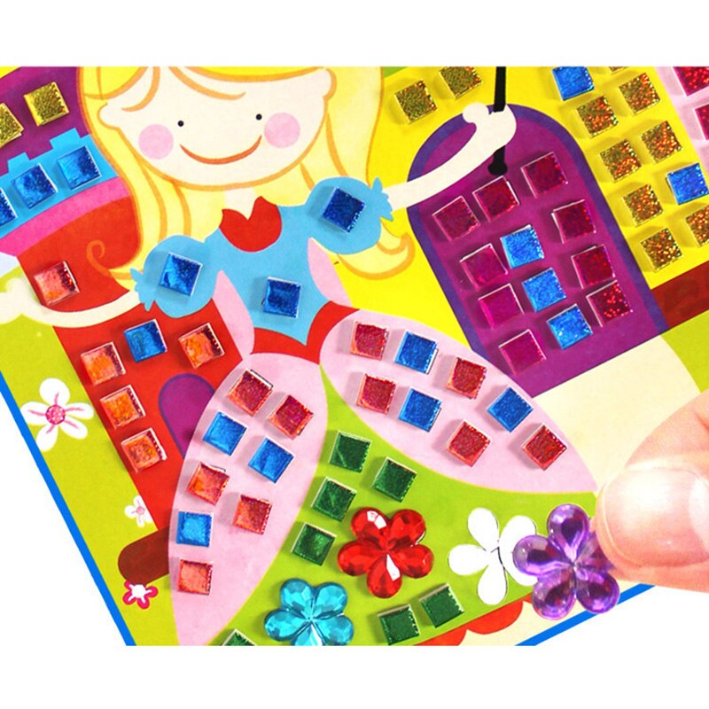12pcs Kids Diy Handicraft Set Colorful Mosaic Stickers Shiny Diamond Sticker Painting Kindergarten Handmade Materials