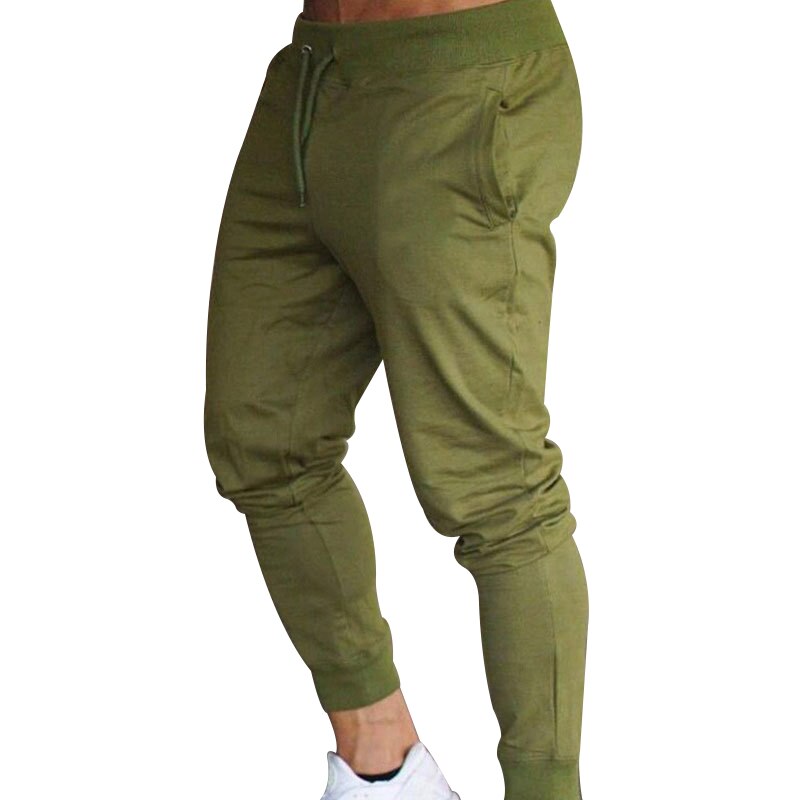 Mannen Gym Broek Katoen Potlood Broek Bodybuilding Trekkoord Jogger Broek SAL99: M / army green