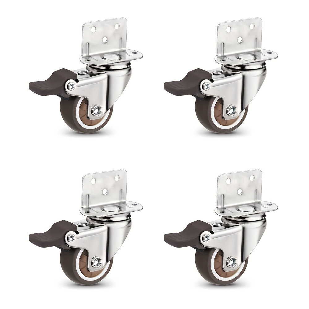 4 Stück 1/1,25/1,5/2 Zoll L-förmige, seitlich montierte Lenkrollen, kleine Gummi-Möbelrollen, drehbare Wagenräder für Wagen-Schränke: 1,0 Zoll / Silber