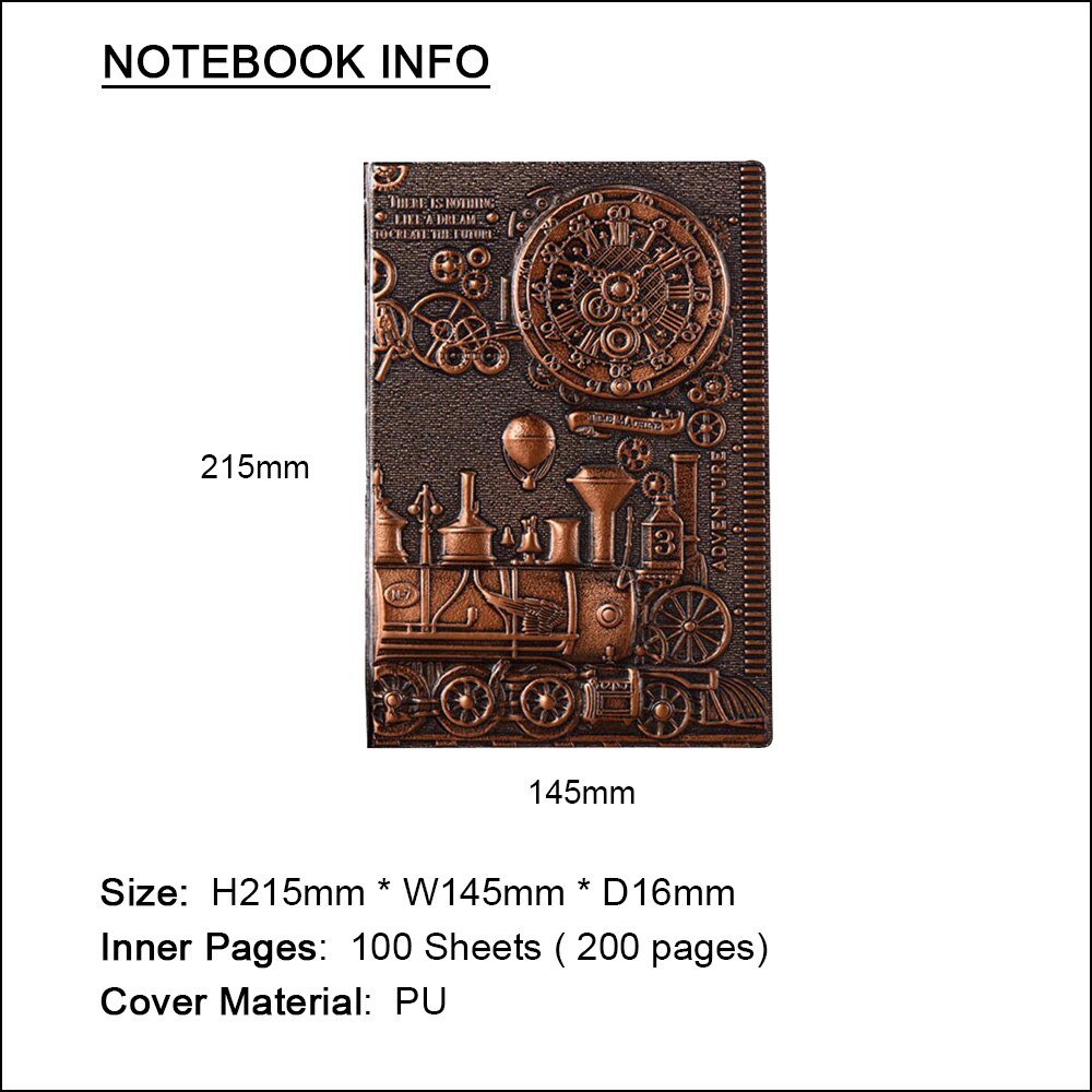A5 retro anteckningsbok 3d steampunk gravyr effekt pu rese anteckningsbok tåg utskrift dekoration dagbok utsökt bok
