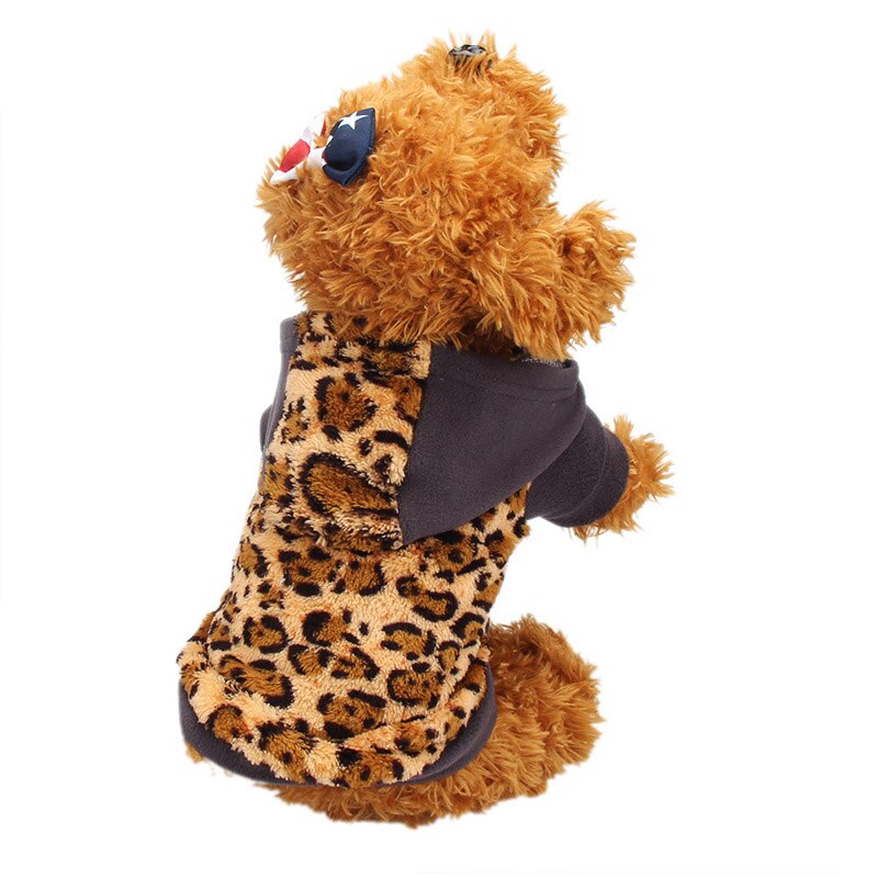 Fleece lemmikkikissa koira puku pehmeä lämmin koiran vaatteet söpö sarjakuva huppari takki kaksilahkeinen haalari vaatteita pienille lemmikeille: Leopardi kuvio / Xs