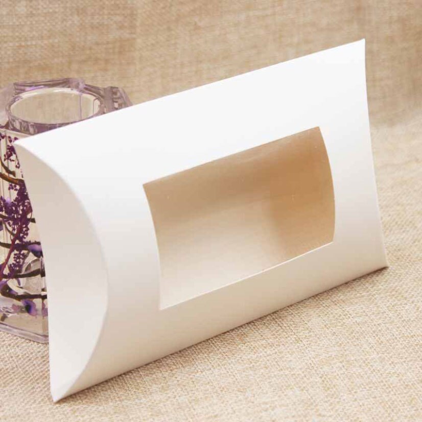 Boîtes à en papier Kraft en forme d'oreiller, emballage en carton pour bonbons, blanc et noir: S / 1
