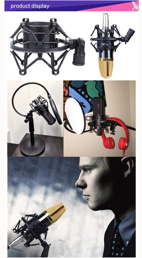 Universal 50MM Microphone Shock Mount for 48MM-54mm Diameter Condenser Mic (Black)