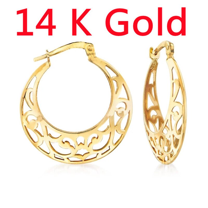 Plating 14k Gold Hoop Earrings , 14k Yellow Gold Earrings , gold color Large Earrings , Big Hoop Earrings , Hippie Style: Default Title