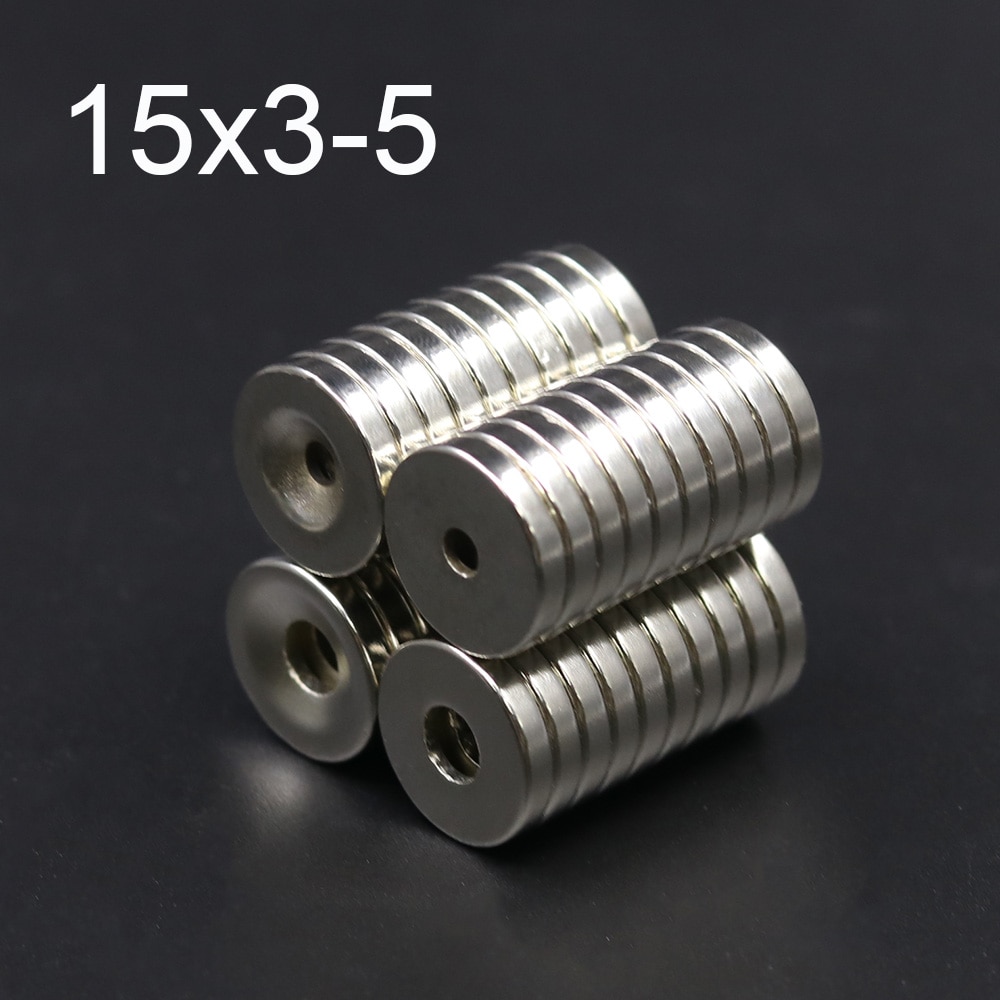 10/20/50/100Pcs Neodymium Magneet 15mm x 3mm Gat 5mm N35 NdFeB ronde Super Krachtige Sterke Permanente Magnetische imanes 15x3Hole 5