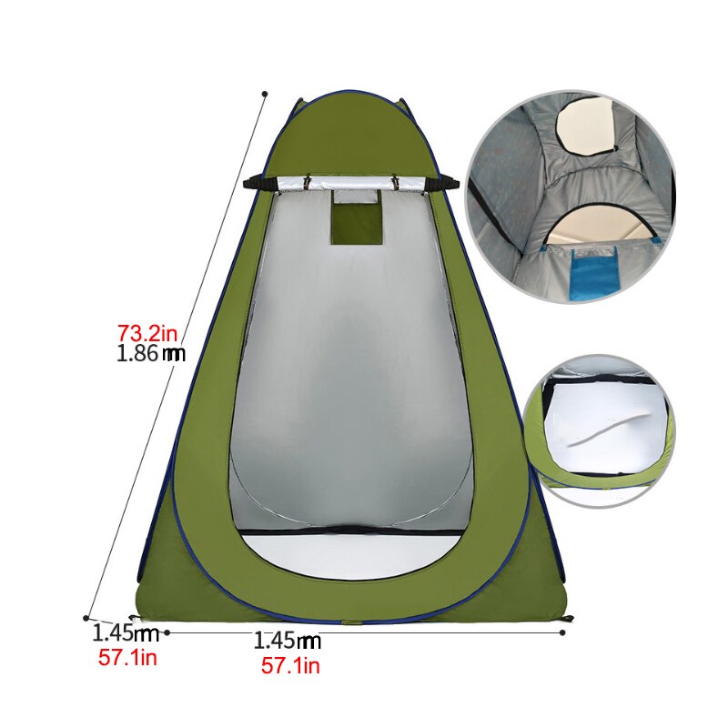 Portable Outdoor Waterproof Easy Open 190T Tent Camping Beach Shower Changing Room Foldable With Bag Army Green/Blue: 1.5m Green
