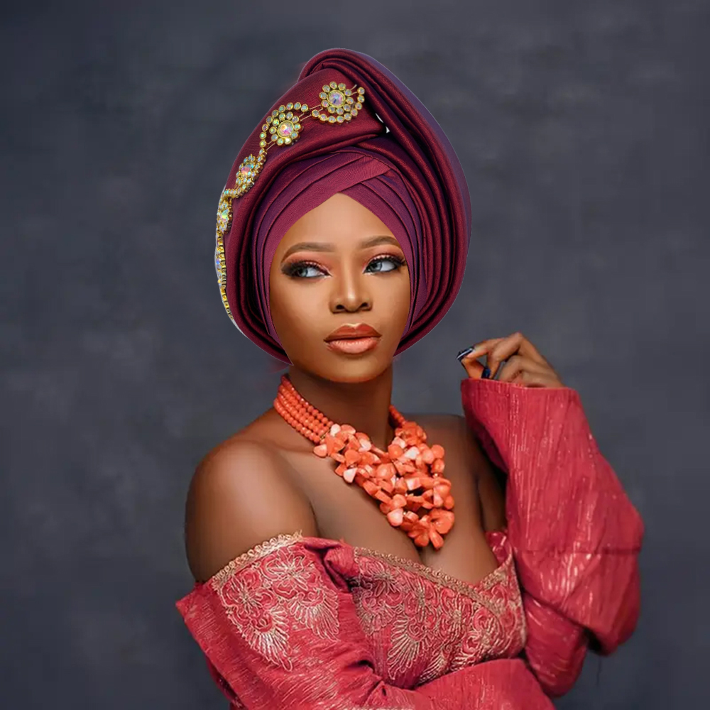 Diamanter turban kasket til kvinder afrikansk dame hovedbeklædning nigeria auto gele hovedbind bryllupsfest hovedbeklædning turbante mujer
