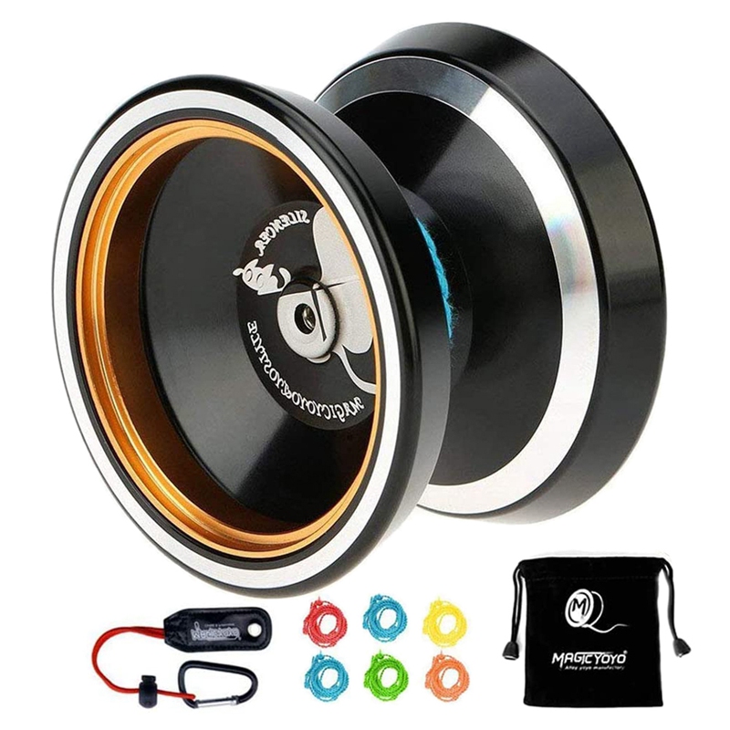 Yoyo intermedio + borsa Extra 5 della corda + di MAGICYOYO M001-B Non reattivo professionale di Yoyo, alluminio Yoyo della lega con l'anello del metallo