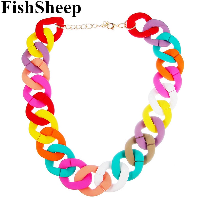 Fishsheep Verklaring Acryl Kleurrijke Chunky Collier Voor Vrouwen Matte Lange Ketting Grote Hangers Kettingen Sieraden