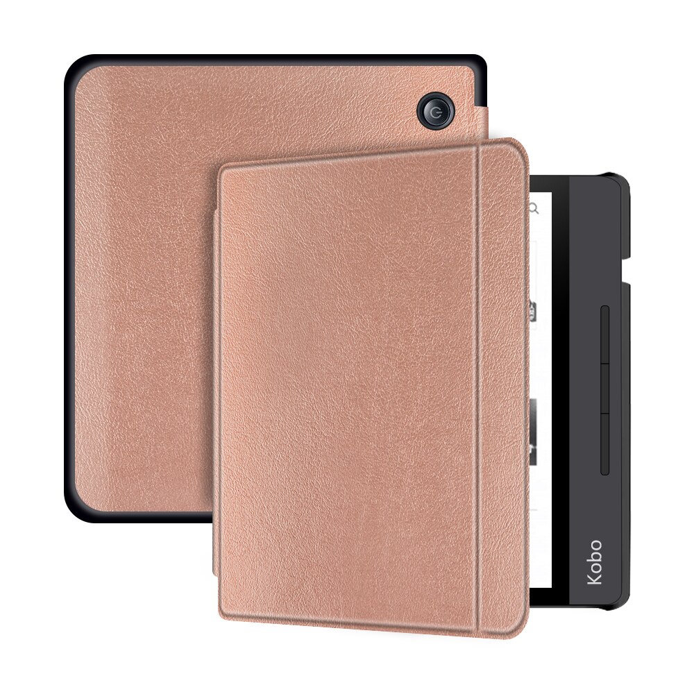 GLIGLE Book style magnet Leather case cover for KOBO Libra H2O protect shell E-book case for KOBO N873+stylus+screen film: rose gold