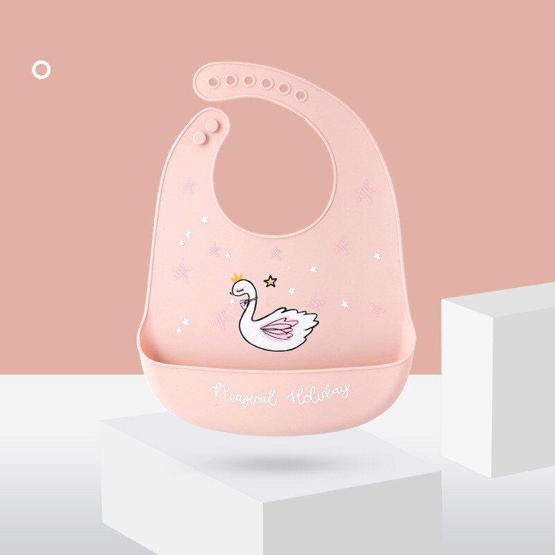 Baberos de bebé de silicona impermeable alimentación de bebés Baberos 6 velocidades ajustable eructo ropa de bebé para recién nacido de dibujos animados babero niño niña: Swan