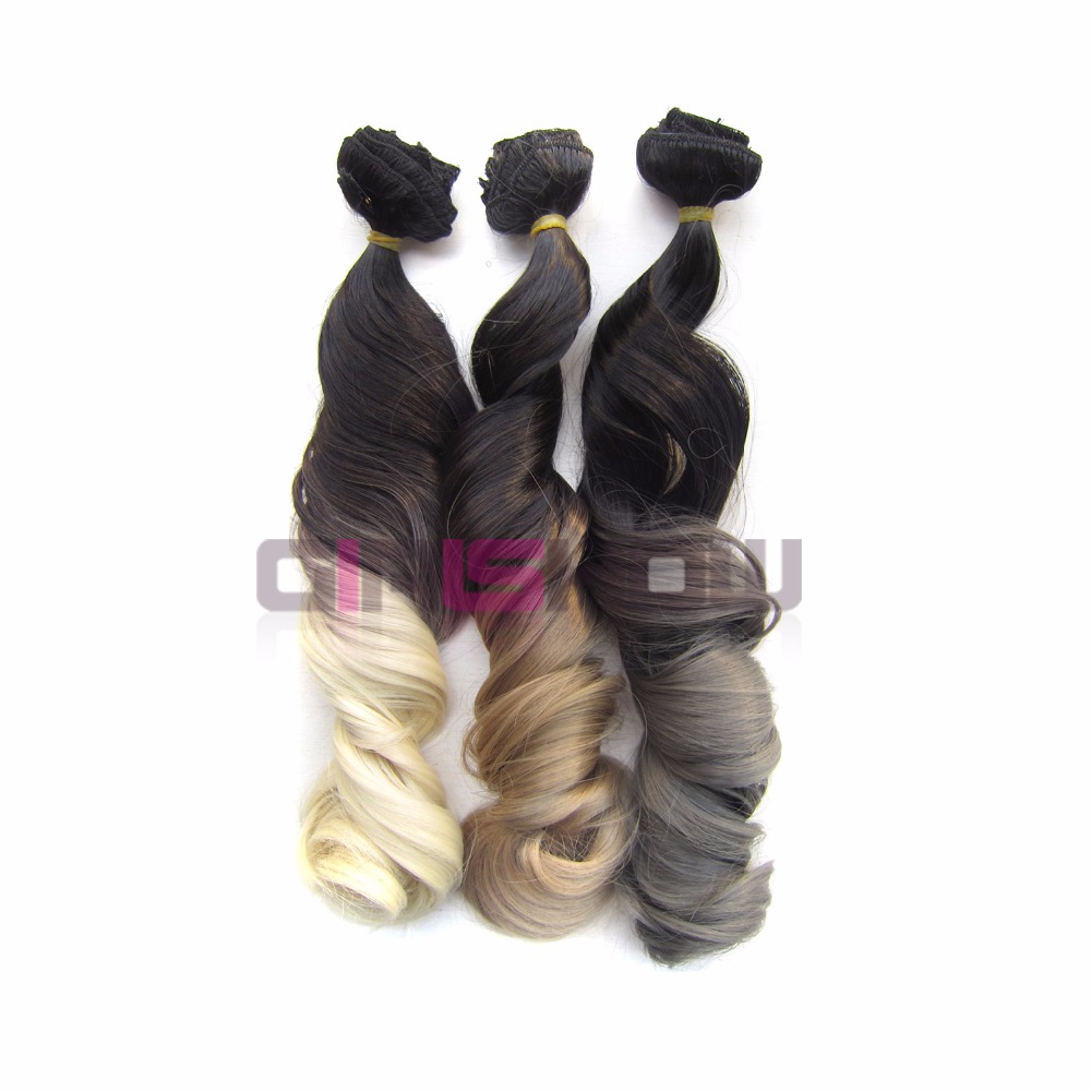 Girlshow Clip in on synthetic Dip dye Hair Extensions 7pcs/set 22" Long wavy Heat resistance fibre ombre Hair MS-888, 90g/set