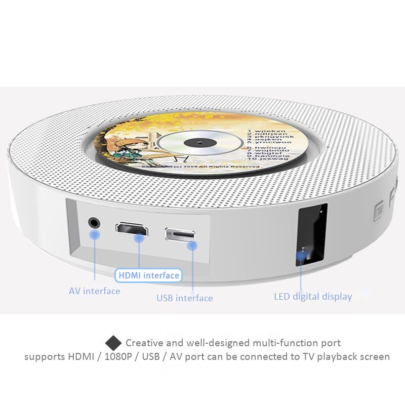 Portable Wall Mountable Bluetooth DVD Player USB LED Display HiFi Speaker o with Remote Control FM Radio Built-In EU Plug