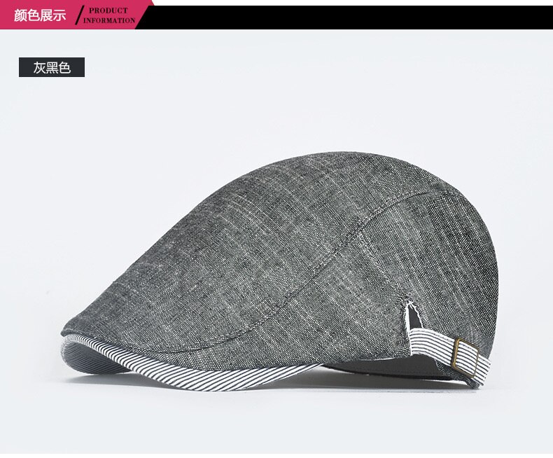 Voksen sommer tynd vedbend cap mandlige afslappet bomuld newsboy hat mand og kvinde seje beret hætter: Sort