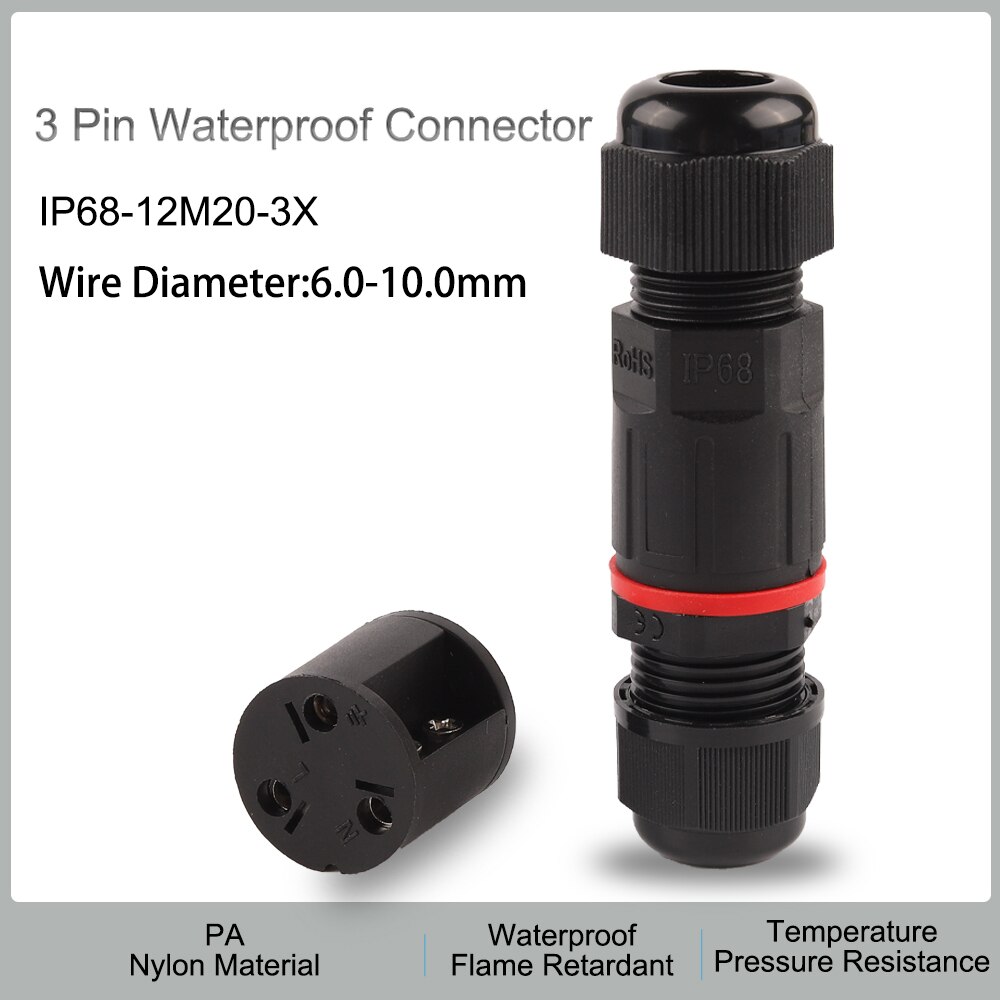 Conector a prueba de agua IP68, forma de E/S/T, 2/3/4/5 Pines, adaptador de Terminal eléctrico, conector de Cable para conexión de luz LED al aire libre: 3X M20 I Shape