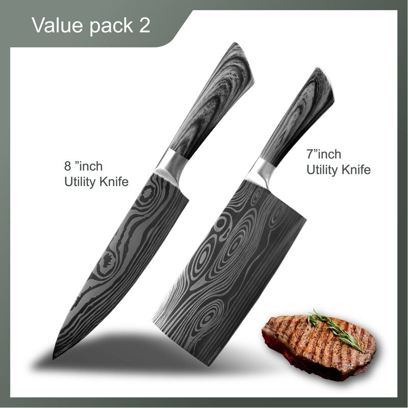 Kitchen Knife 5 7 8 inch 7Cr17 440C Stainless Steel Utility Cleaver Chef Knife Damascus Drawing Meat Santoku Cooking Tool Set
