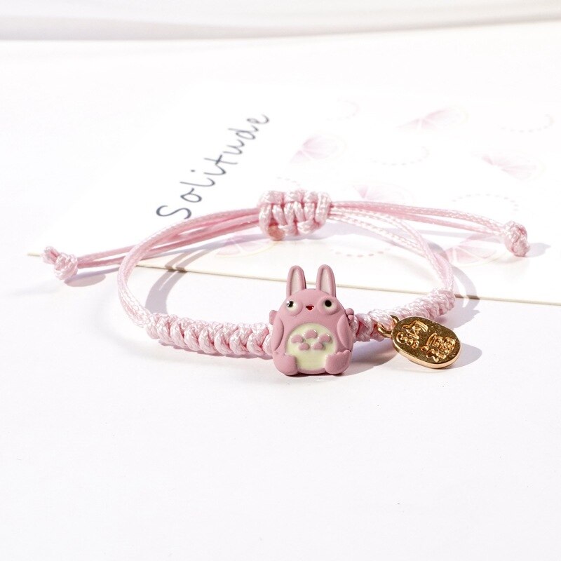 Cute Animal Children Bracelet Bikachu Dinosaur Rabbit Brown Bear Hand-Woven Rope Bracelet Adjustable Bracelet for Women: Pink Totoro