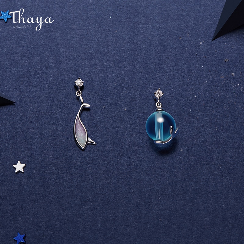 Thaya Silber Farbe Narwhal Stud Ohrringe Silber Platin Für Frauen Hochsommer Nacht Traum Feine Schmuck