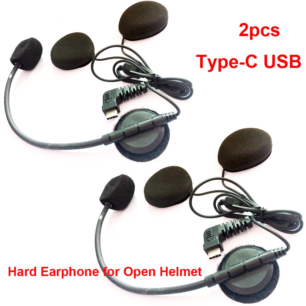 Micrófono de BT-S2 con altavoz tipo C para motocicleta, intercomunicador Bluetooth, auriculares, interfono para casco de cara completa abierta, USB, BT-S3: 2pcs Hard Mic