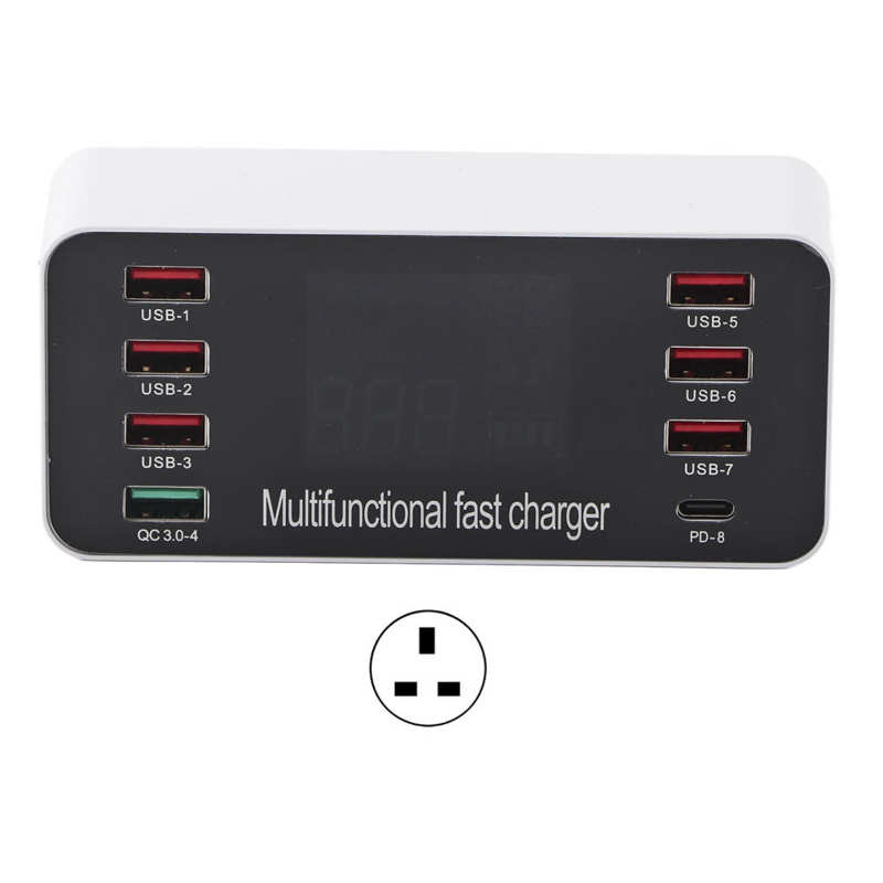 8-  qc3.0 port-usb-ladegerät mit led-digitalanzeige , 60w pd-schnellladefunktion 5v/3.4a 3.0- usb-ladestationen: Vereinigtes königreich
