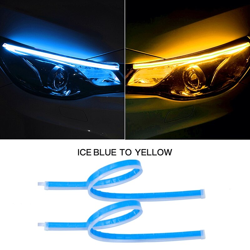 Voiture LED DRL Bande 30CM 45CM 60CM Clignotant Tube Souple Souple Guide Lampe Voitures Feux 12V feux de Brouillard: Ice Blue To Yellow / 60CM