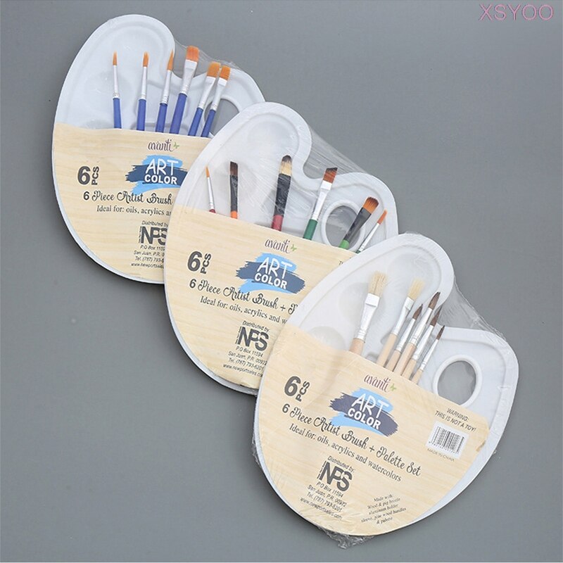 1 pçs paleta de plástico adicionar 6 pincel de tinta caneta pintura de arte bandeja de desenho de plástico paleta de cores para pintura a óleo aquarela pálete