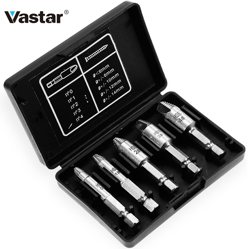 Vastar Easy Speedout Stripped Remove Damaged Screw Extractor Set 0# 1# 2# 3# 4# Broken Stuck Screw Removal Tool Kit