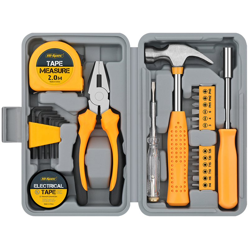 Juego de herramientas manuales de bricolaje compactas para el hogar y la oficina de alta especificaciones de 24 piezas para reparaciones de mejoras del hogar: YELLOW