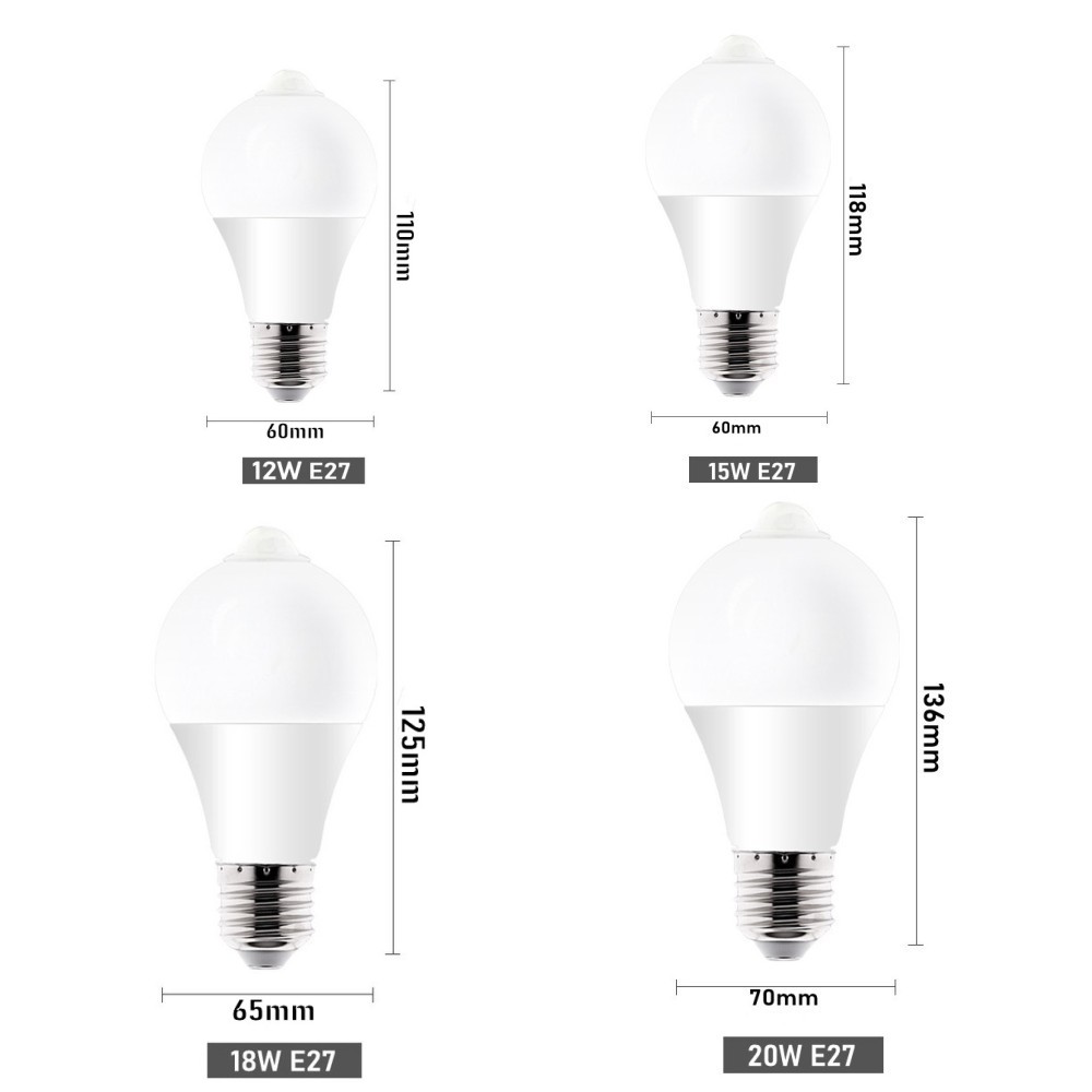 85-265V E27 LED Bewegingssensor LED-lamp 20W 18W 15W 12W LED-lamp PIR-sensorlicht Auto AAN/UIT Nachtlampje Thuis Parkeerlicht 220V