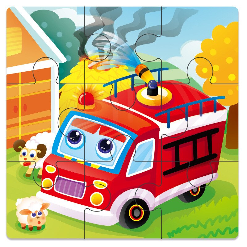 Baby Toys Wooden 3d Puzzle Cartoon Animal Intelligence Kids Educational Brain Teaser Children Tangram Shapes Learning Jigsaw Toy: Fire Engine